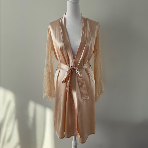 Avidlove Other - Satin Lace-Trim Robe in Champagne - Women Intimates & Sleepwear Bridal Kimono